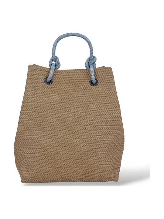 Playbags Ψάθινη Γυναικεία Τσάντα Πλάτης Καφέ