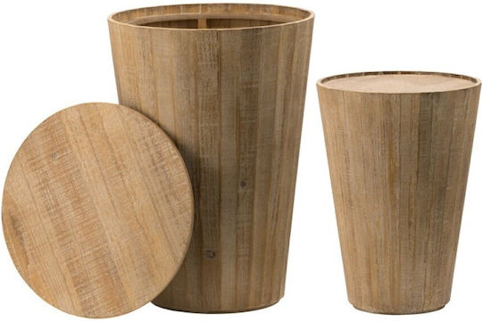 Round Zigon Set Made of Solid Wood Beige 2 Pieces M42xD42xH58cm