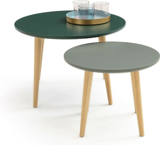 Rund Satztisch-Set aus Massivholz Grün B60xT60xH40cm