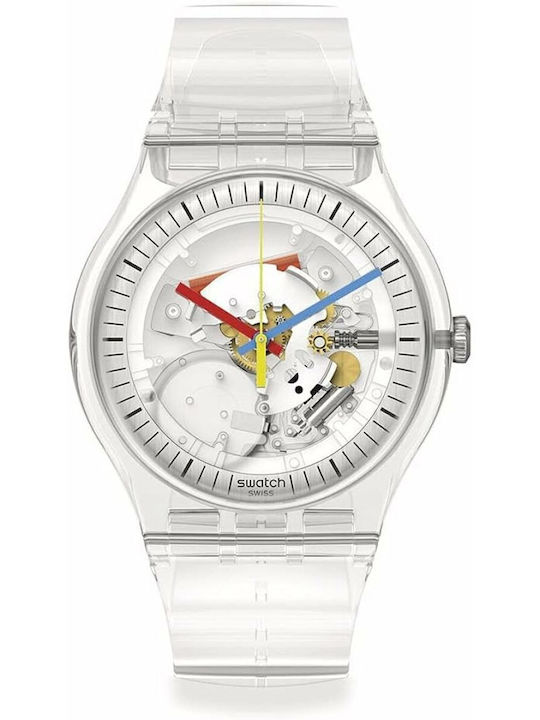 Swatch Clearly New Gent Ανδρικό Ρολόι 41mm Μπαταρίας με Διάφανο Καουτσούκ Λουράκι