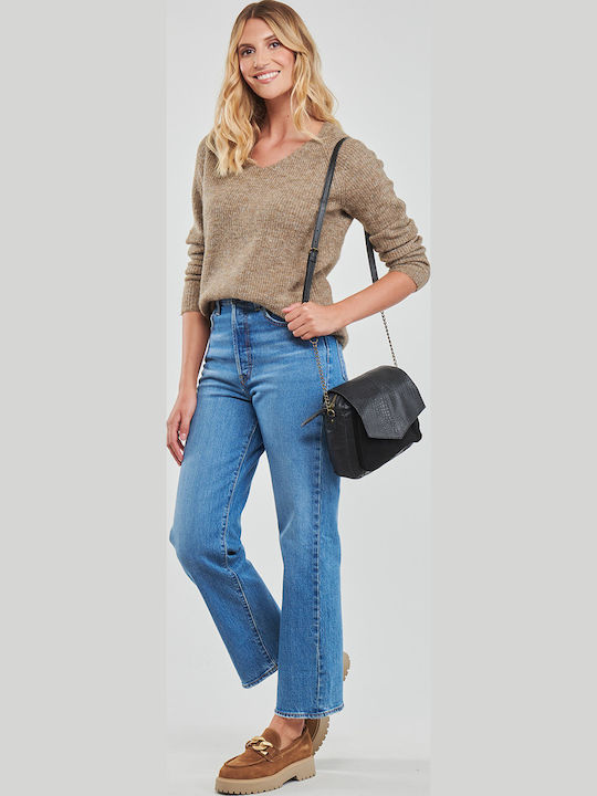 Damen Langarm Pullover mit V-Ausschnitt Braun