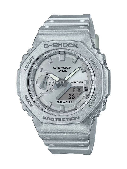 Casio G-shock Ανδρικό Ρολόι 45.4mm Αυτόματο με Ασημί Καουτσούκ Λουράκι