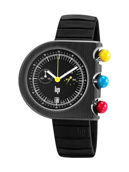 Lip Watches Men's Watch Chronograph Battery with Black Rubber Strap