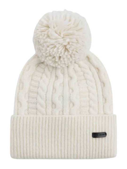 Pom Pom Beanie Γυναικείος Σκούφος Πλεκτός σε Λευκό χρώμα
