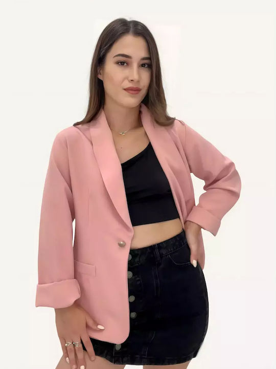 Γυναικείο Σακάκι Ροζ Με Ένα Κουμπί
