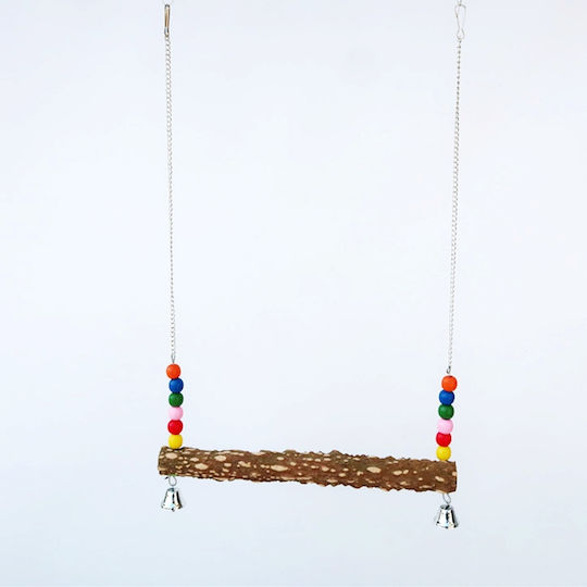Kourk Nat Zubehör für Papageienkäfige aus Hölzernes 31.5x2cm mit Glocken und Bällen