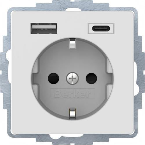 Hager Power Socket with 2 USB Ports White 1pcs
