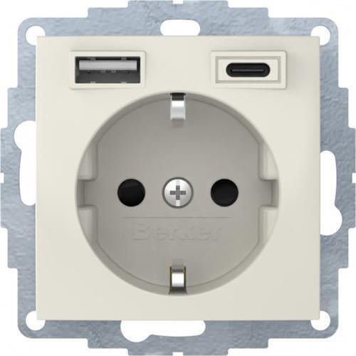 Hager Berker S.1 Μονή Χωνευτή Πρίζα Ρεύματος με 2 Θύρες USB Μπεζ