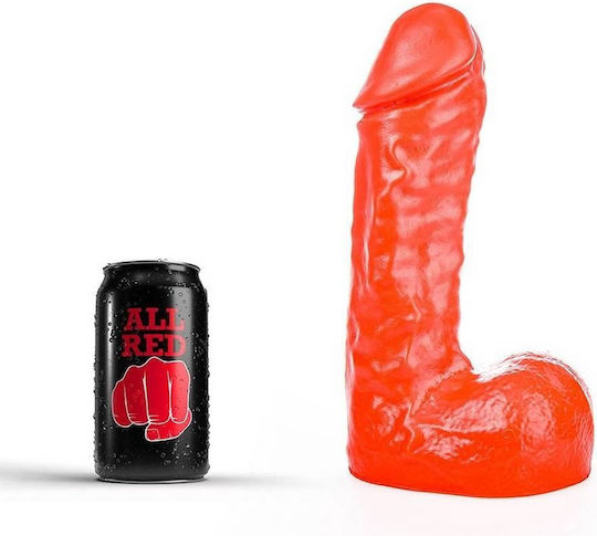 All Black Realistic Dildo with Scrotum Red
