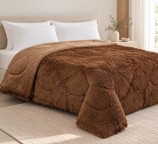 Linea Home Κουβερτοπάπλωμα Διπλό 210x230εκ. Hairy Μόκα