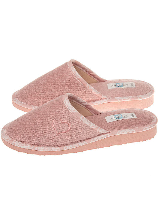 Amaryllis Slippers Πετσετέ Χειμερινές Γυναικείες Παντόφλες σε Ροζ Χρώμα