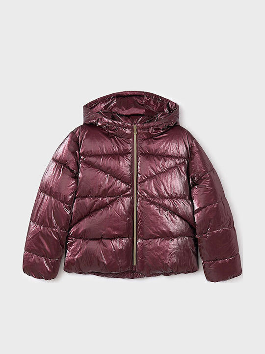 Kinder Steppjacke Kurz mit Kapuze Bordeaux