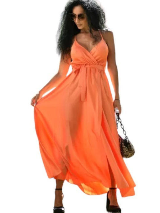 Mohicans Black Line Sommer Maxi Kleid Satin Orange