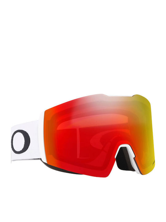Oakley Fall Line L Μάσκα Σκι & Snowboard Ενηλίκων Λευκή με Φακό σε Κόκκινο Χρώμα