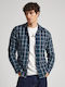 Long Sleeve Cotton Shirt In Regular Fit Checked Navy Blue