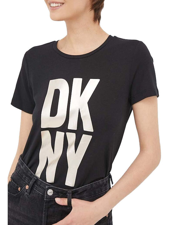 DKNY Damen Sommer Bluse Baumwolle Kurzärmelig Schwarz