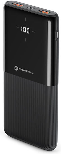 Forcell F-Energy P10k1 Power Bank 10000mAh 20W με 2 Θύρες USB-A και Θύρα USB-C Power Delivery / Quick Charge 3.0 Μαύρο