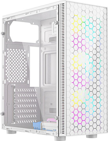 Gembird Fornax 500 Gaming Midi Tower Κουτί Υπολογιστή με Πλαϊνό Παράθυρο και RGB Φωτισμό Λευκό