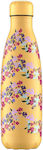 Chilly's Floral Bottle Thermos Stainless Steel BPA Free Yellow