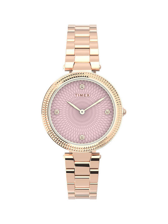Timex Ρολόι με Ροζ Χρυσό Μεταλλικό Μπρασελέ