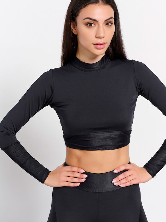 BodyTalk Дамско Спортно Crop Top Дълъг Ръкав Черно