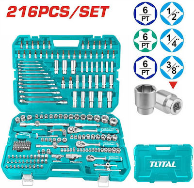 Total THKTHP22166 Werkzeugkoffer mit 216 Werkzeugen