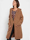 Funky Buddha Long Women's Knitted Cardigan with Buttons Brown