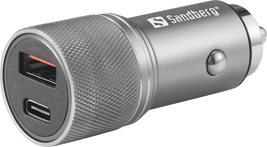 Sandberg Sandberg Autoladegerät 48W mit Anschlüssen: 1xUSB 1xType-C Silber Farbe