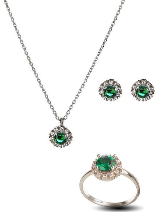 Paraxenies Set with Necklace , Earrings & Ring from Silver with Stones
