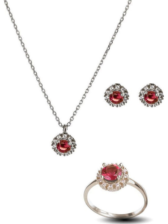 Paraxenies Set with Necklace , Earrings & Ring from Silver with Stones