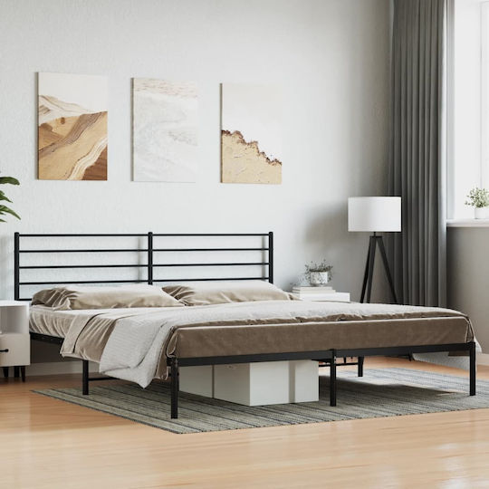 Легло King Size Метално Черно с Дъски за Матрак 183x213см