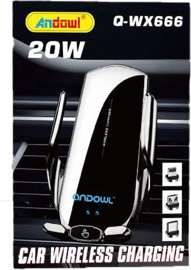 Andowl Qwx666 Car Mobile Mount with Adjustable Hooks and Wireless Charging Black
