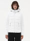 Women's Short Puffer Jacket Waterproof and Windproof for Winter with Detachable Hood White