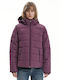 Women's Short Puffer Jacket Waterproof and Windproof for Winter with Detachable Hood Purple