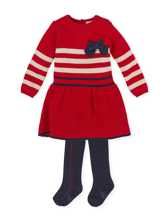 Tutto Piccolo Mädchen Kleid Set mit Strumpfhose Rot