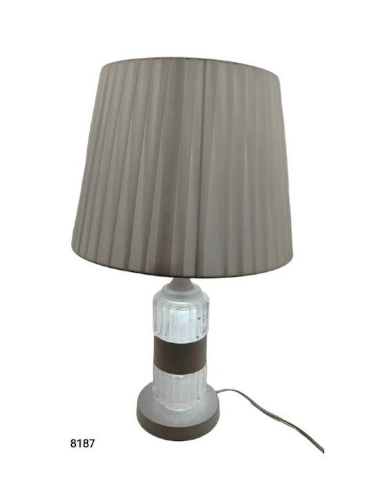 Table Lamp for Socket E27 with Gray Shade and White Base