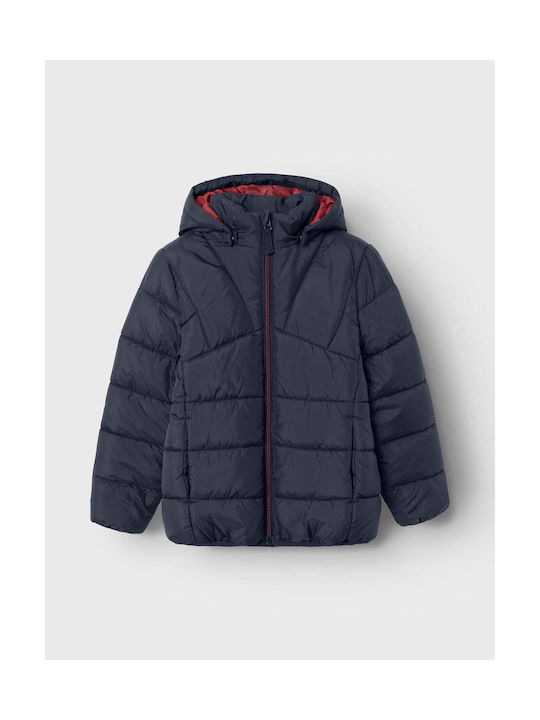 Name It Boys Quilted Coat Navy Blue with Ηood