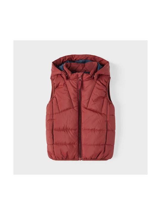 Name It Boys Quilted Coat Burgundy Sleeveless with Ηood