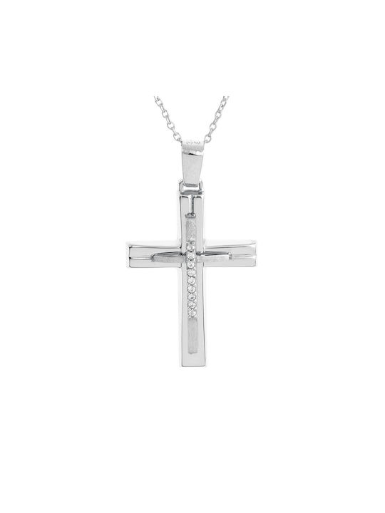 Ioannou24 Women's White Gold Cross 9K with Chain