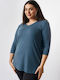 Women's Blouse with 3/4 Sleeve & V Neckline Light Blue