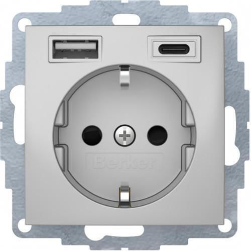 Hager Μονή Χωνευτή Πρίζα Ρεύματος με 2 Θύρες USB Γκρι