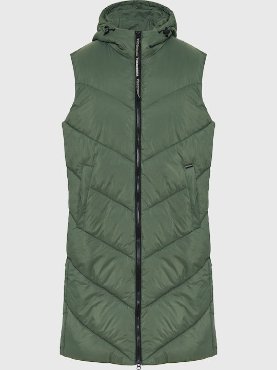 Women's Long Puffer Jacket for Winter with Hood Green