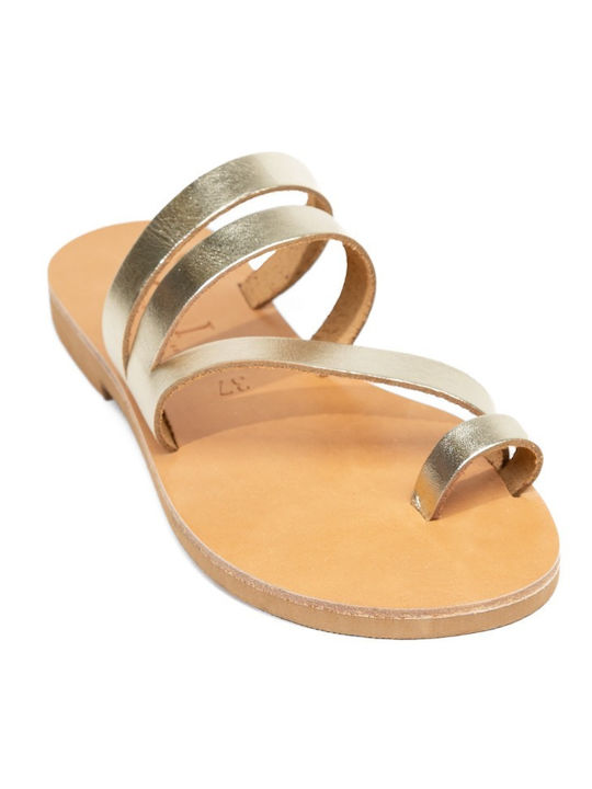 Leder Flache Sandalen für Damen in Gold Farbe
