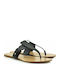 Leder Flache Sandalen für Damen in Schwarz Farbe