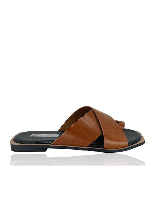 Leder Flache Sandalen für Damen in Tabac Braun Farbe