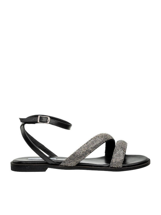 Leder Flache Sandalen für Damen in Schwarz Farbe