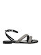 Leder Flache Sandalen für Damen in Schwarz Farbe