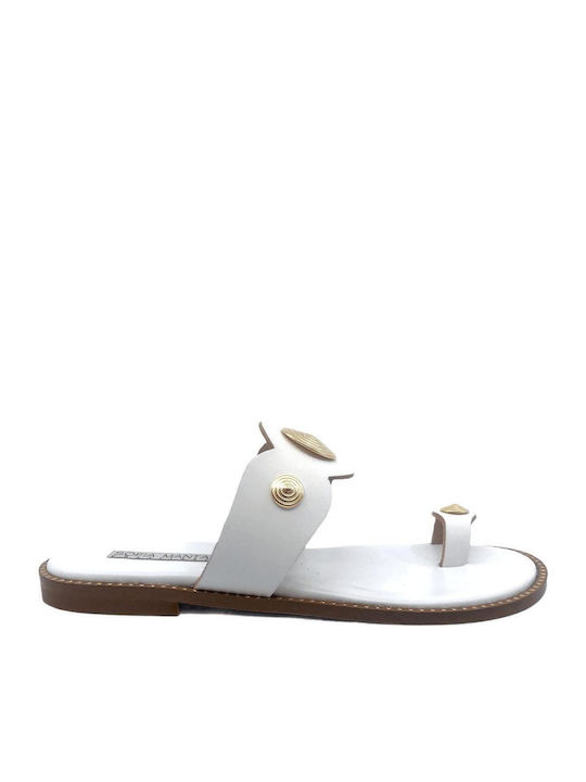 Leder Flache Sandalen für Damen in Weiß Farbe