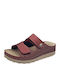 Leather Women's Flat Sandals Anatomic in Burgundy Color