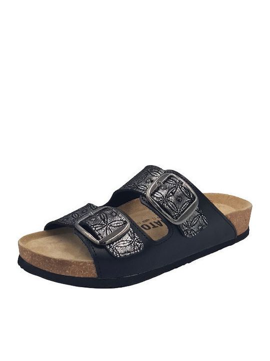 Leather Women's Flat Sandals Anatomic in Black Color